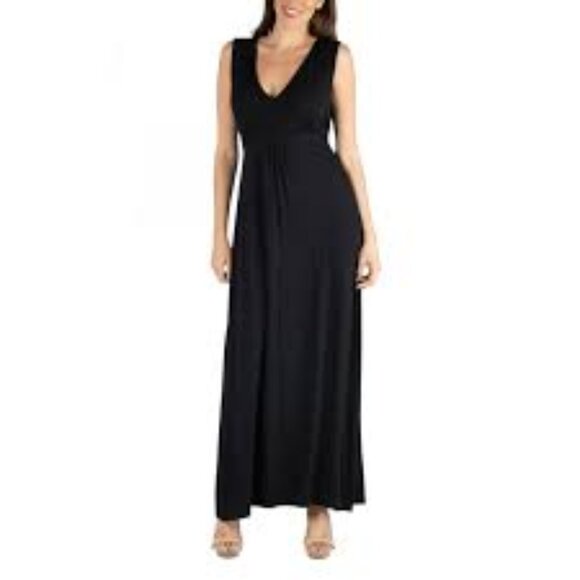 24/7 Comfort Apparel Women's V Neck Sleeveless Maxi Dress with Belt New - Picture 1 of 5